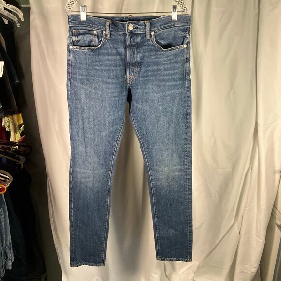 H&M &Denim Slim Straight Jeans Blue Stretch Mid Rise Size 32 Women’s Button Fly - Picture 15 of 15